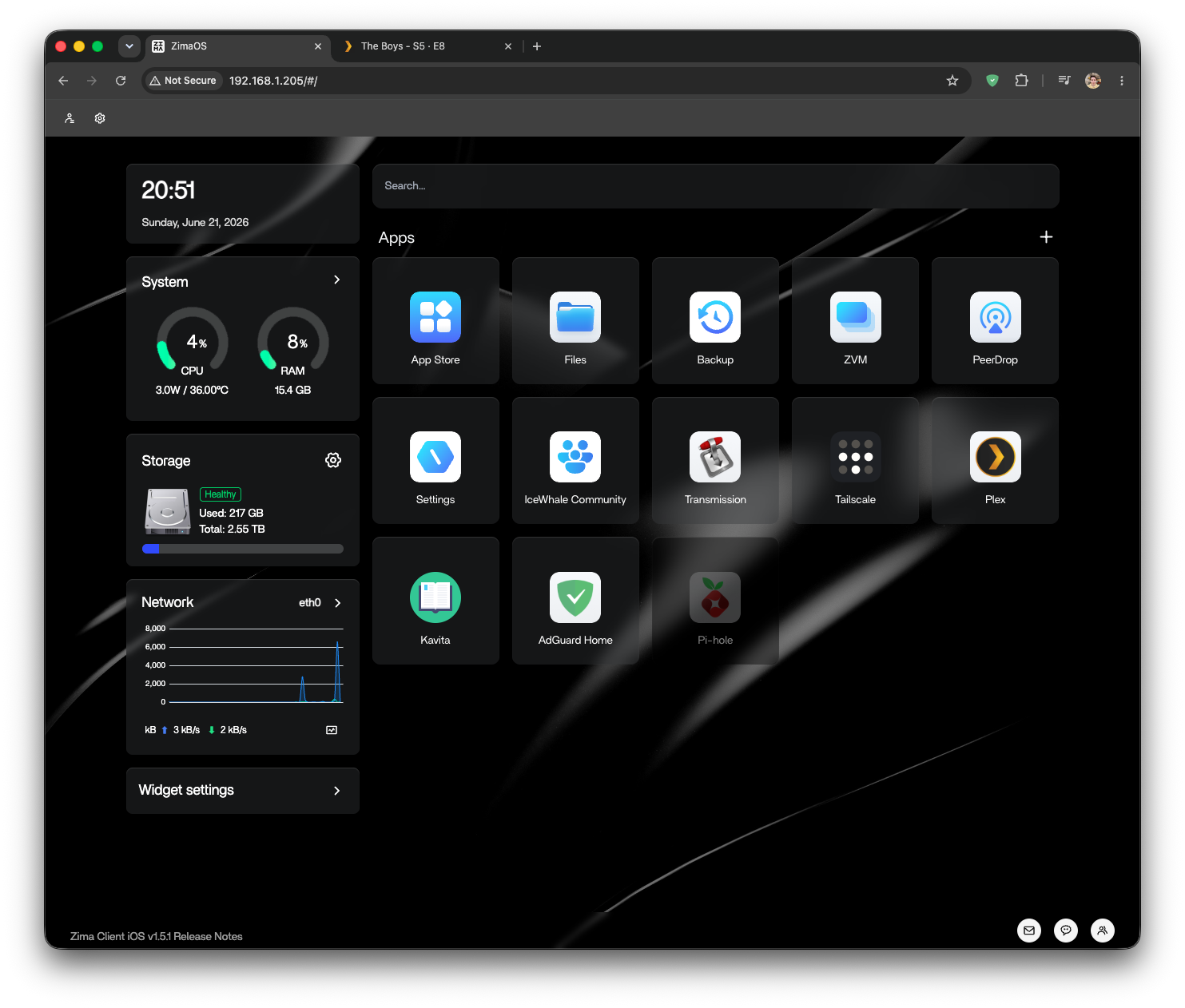 zimaos home screen